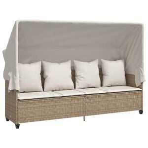 vidaXL Chaise longue avec auvent et coussins beige r&eacute;sine tress&eacute;e
