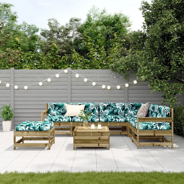 vidaXL Salon de jardin 8 pcs avec coussins bois de pin impr&eacute;gn&eacute;