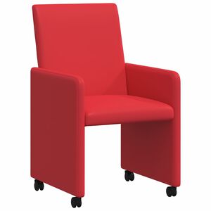 vidaXL Chaises de Salle &agrave; Manger avec Roues 2 pc Faux cuir Rouge