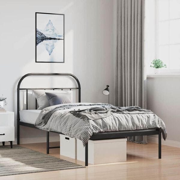 vidaXL Cadre de lit m&eacute;tal sans matelas avec t&ecirc;te de lit noir 100x200cm