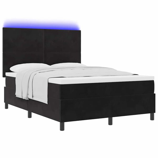 vidaXL Lit &agrave; ressort LED avec matelas Noir 140 x 200 cm Velours