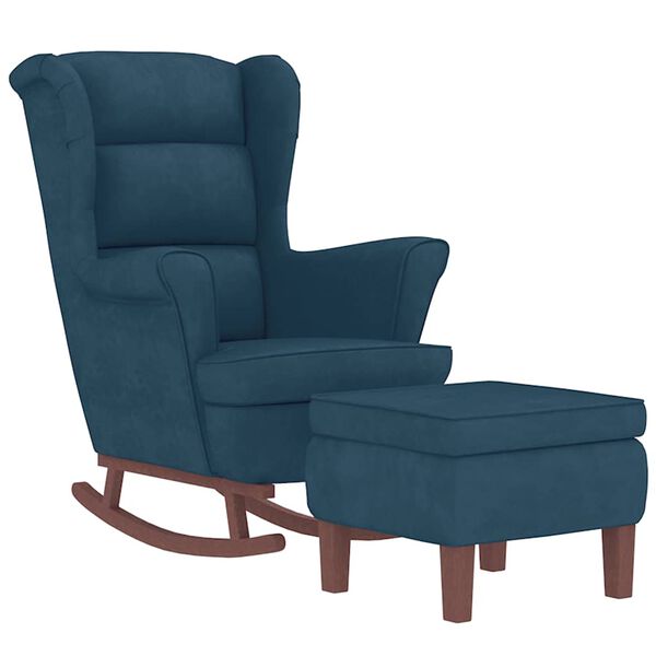 vidaXL Fauteuil &agrave; bascule &agrave; oreilles en velours bleu bois massif