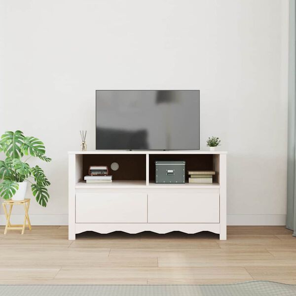 vidaXL Meuble TV Drammen Blanc 99 x 43 x 55 cm Bois de pin massif