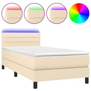 vidaXL Sommier &agrave; lattes de lit avec matelas LED Cr&egrave;me 80x200 cm Tissu