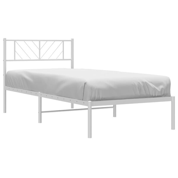 vidaXL Cadre de lit m&eacute;tal sans matelas avec t&ecirc;te de lit blanc 75x190cm