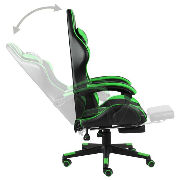 vidaXL Fauteuil de jeux vid&eacute;o avec repose-pied Noir et vert Similicuir