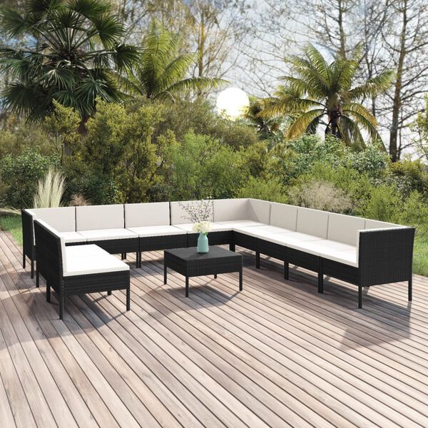 vidaXL Salon de jardin 12 pcs avec coussins résine tressée noir