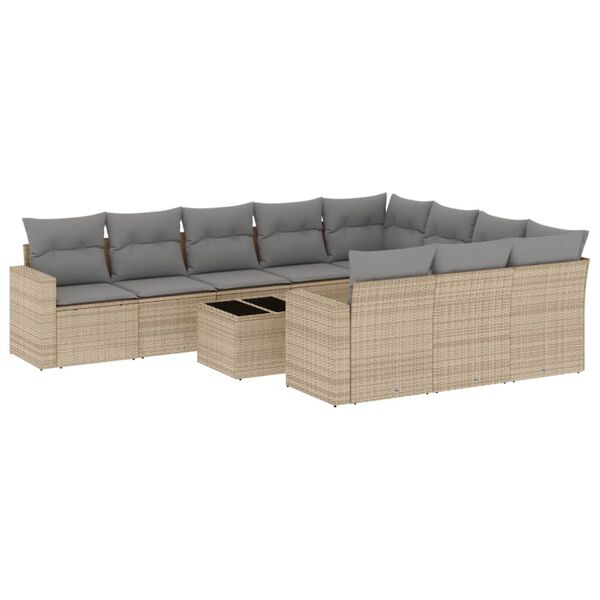 vidaXL Salon de jardin 11 pcs avec coussins beige r&eacute;sine tress&eacute;e