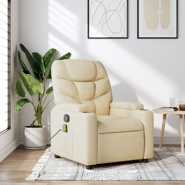 vidaXL Fauteuil inclinable de massage cr&egrave;me tissu