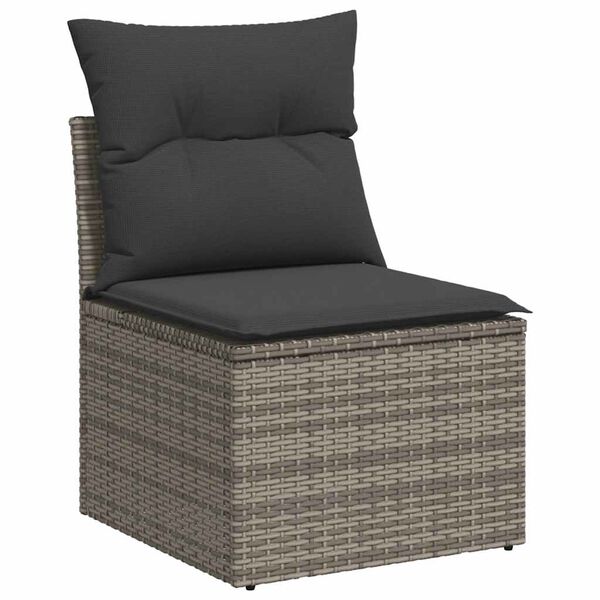 vidaXL Salon de jardin avec coussins 9 pcs gris r&eacute;sine tress&eacute;e acacia