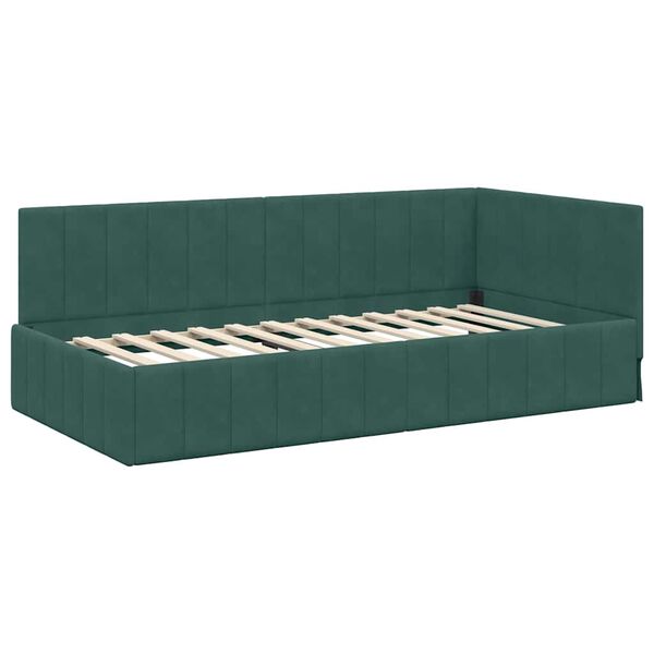 vidaXL Cadre de lit d'angle Vert foncé 90 cm x 200 cm Velours