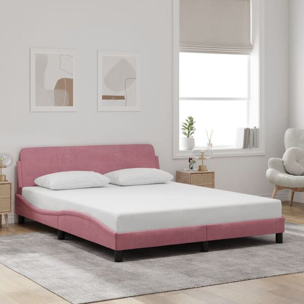 vidaXL Cadre de lit avec t&ecirc;te de lit Dover rose 160x200cm velours