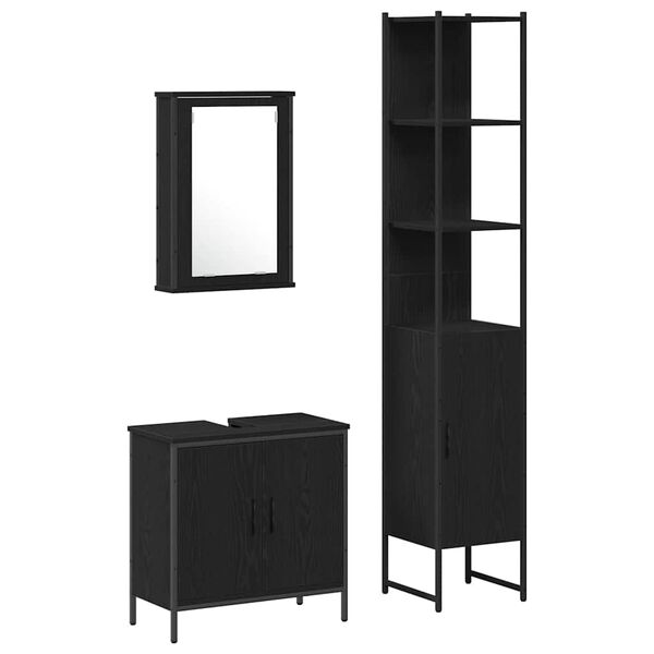 vidaXL Ensemble de mobilier de salle de bain avec &eacute;tag&egrave;re 3 pcs Noir