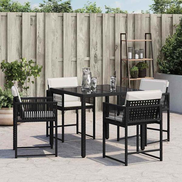 vidaXL Chaises de jardin lot de 4 avec coussins noir résine tressée