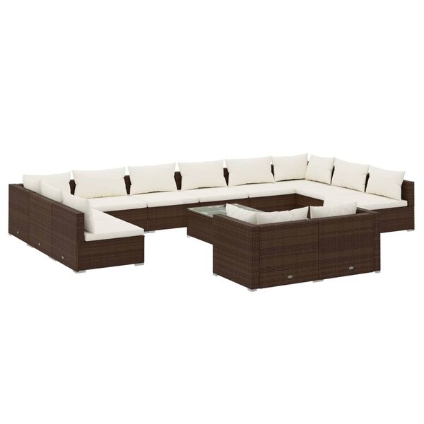 vidaXL Salon de jardin 13 pcs avec coussins Marron R&eacute;sine tress&eacute;e