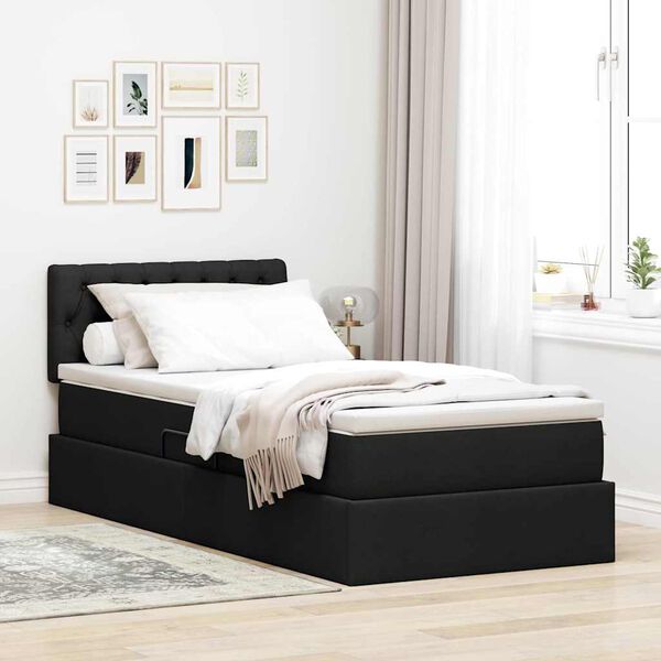 vidaXL Lit avec rangement et matelas avec matelas Noir 100 x 200 cm