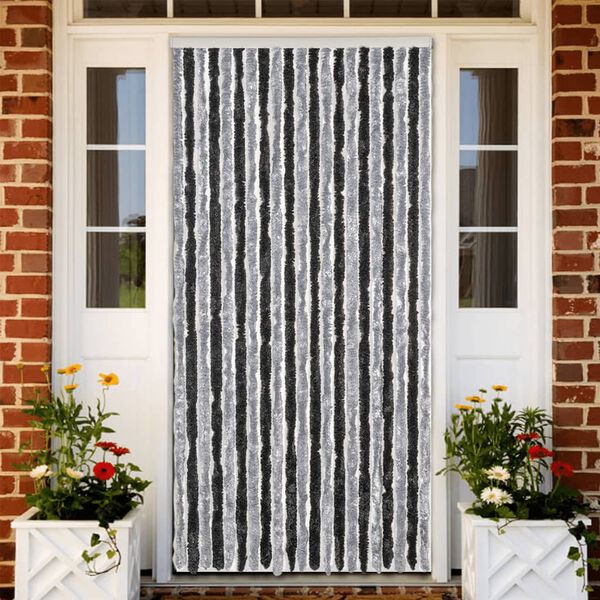 vidaXL Rideau anti-mouches gris et noir 90x220 cm chenille