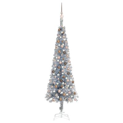 vidaXL Arbre de Noël mince avec LED et boules Argenté 180 cm