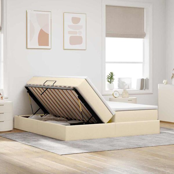 vidaXL Lit avec rangement et matelas Cr&egrave;me 200 x 200 cm Polyester