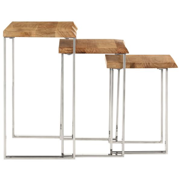 vidaXL Tables gigognes 3 pcs avec bord vivant bois massif d'acacia