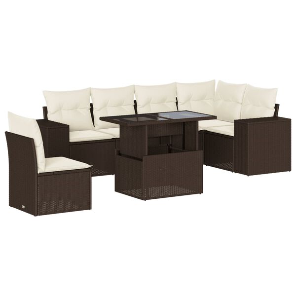 vidaXL Salon de jardin avec coussins 7 pcs marron r&eacute;sine tress&eacute;e