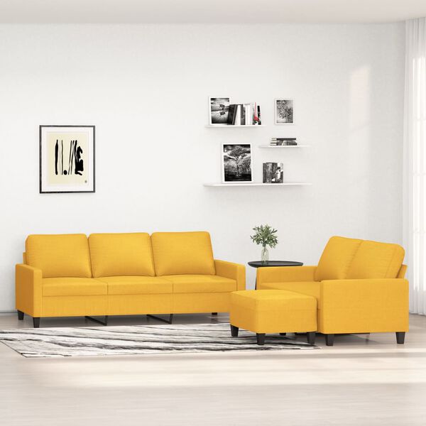 vidaXL Ensemble de canap&eacute;s 3 pcs avec coussins Jaune clair Tissu