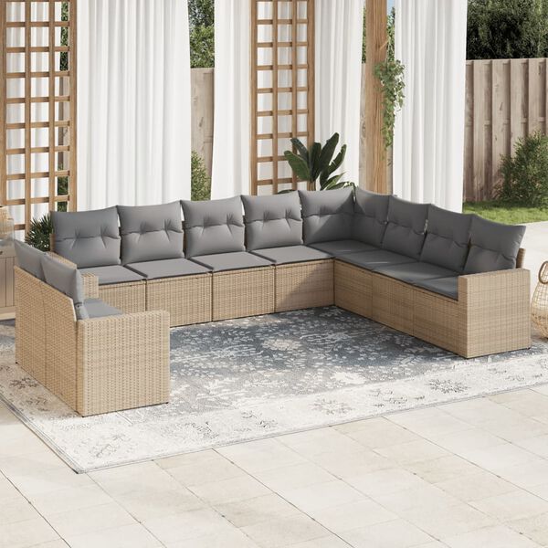vidaXL Salon de jardin avec coussins 10 pcs beige r&eacute;sine tress&eacute;e