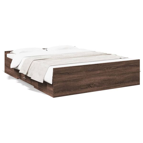 vidaXL Cadre de lit avec tiroirs sans matelas ch&ecirc;ne marron 140x200 cm