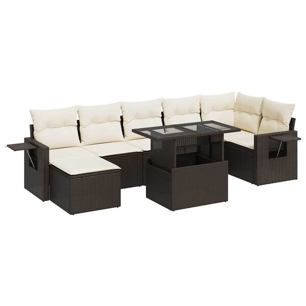 vidaXL Salon de jardin 8 pcs avec coussins marron r&eacute;sine tress&eacute;e