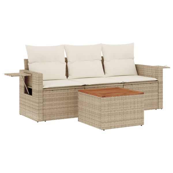 vidaXL Salon de jardin avec coussins 4 pcs beige r&eacute;sine tress&eacute;e