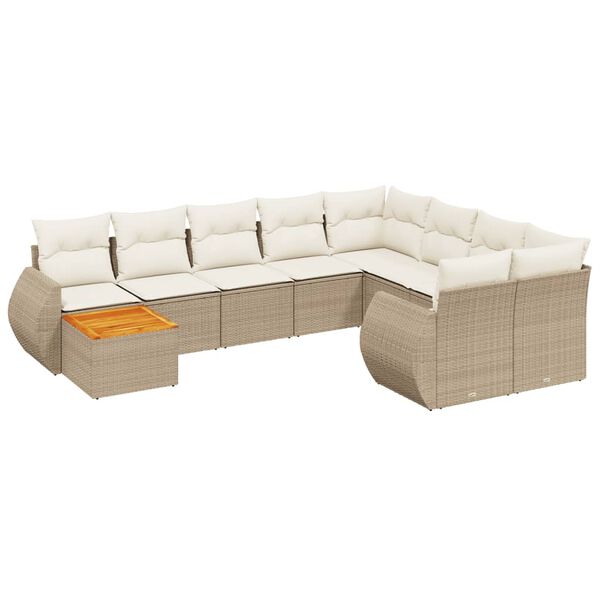 vidaXL Salon de jardin avec coussins 10 pcs beige r&eacute;sine tress&eacute;e