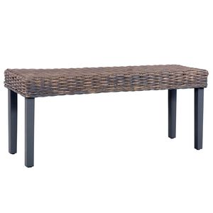 vidaXL Banc 110 cm Gris Rotin naturel kubu et bois d'acajou massif