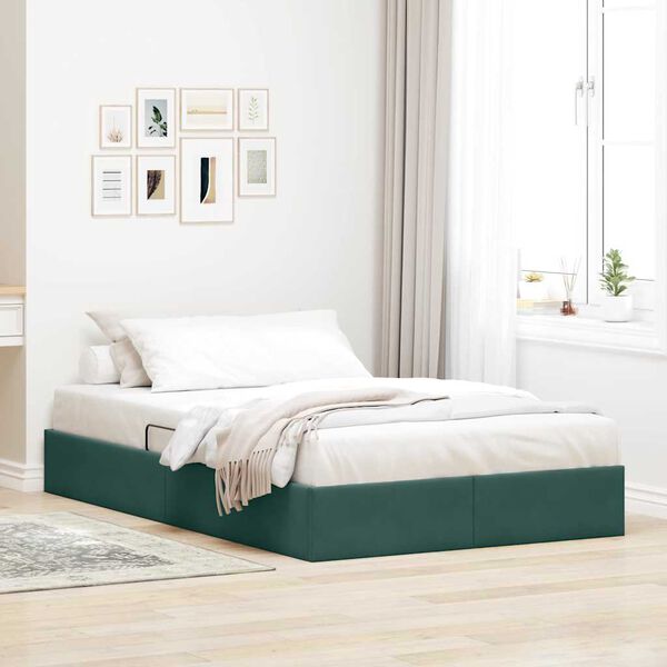 vidaXL Lit de Rangement avec matelas Vert fonc&eacute; 120 x 200 cm Velours