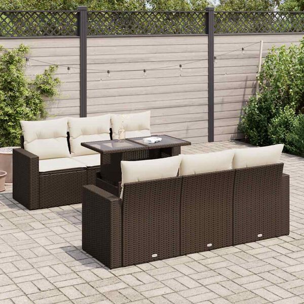 vidaXL Salon de jardin avec coussins 7 pcs marron r&eacute;sine tress&eacute;e