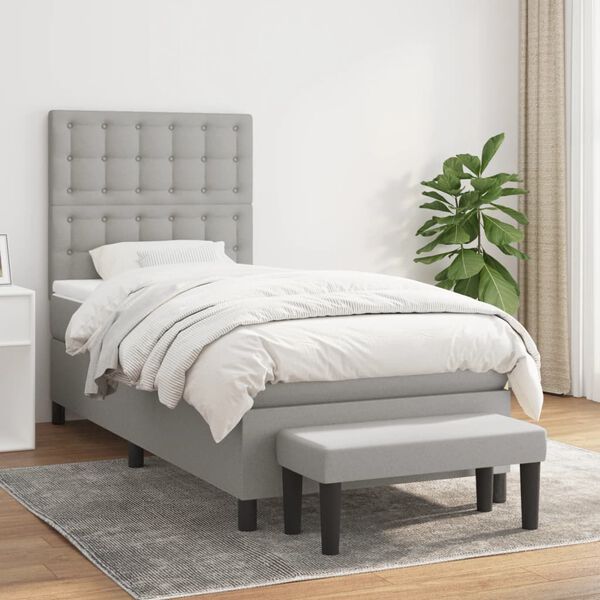 vidaXL Sommier &agrave; lattes de lit avec matelas Gris clair 80x200 cm Tissu