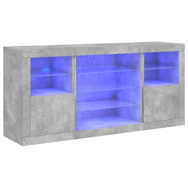 vidaXL Buffet avec lumi&egrave;res LED gris b&eacute;ton 142,5x37x67 cm