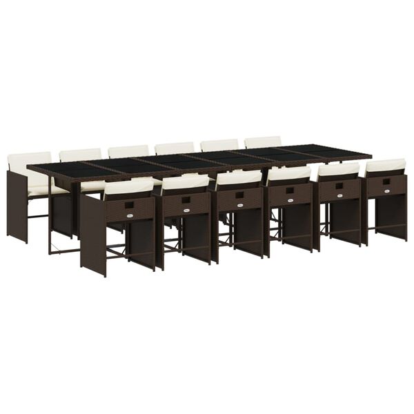 vidaXL Ensemble &agrave; manger de jardin avec coussins 13 pcs marron rotin
