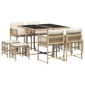 vidaXL Ensemble &agrave; manger de jardin et coussins 9 pcs beige Poly rotin