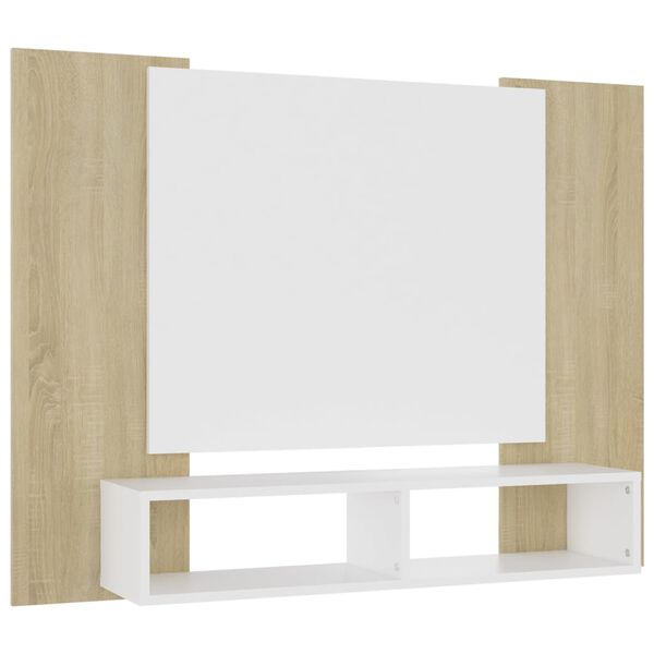vidaXL Meuble TV mural Blanc et ch&ecirc;ne Sonoma Bois d&rsquo;ing&eacute;nierie