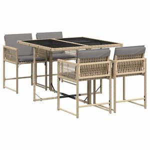 vidaXL Ensemble &agrave; manger de jardin coussins 5 pcs m&eacute;lange beige rotin