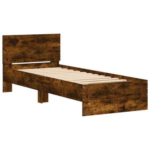 vidaXL Cadre de lit sans matelas avec t&ecirc;te de lit ch&ecirc;ne fum&eacute; 90x190 cm