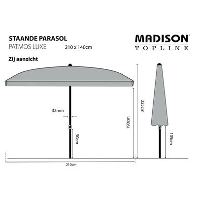 Madison Parasol Patmos Luxe Rectangulaire 210x140 cm Vert sauge