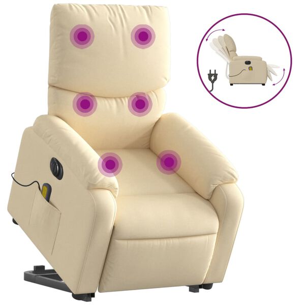 vidaXL Fauteuil inclinable de massage &eacute;lectrique Cr&egrave;me Tissu
