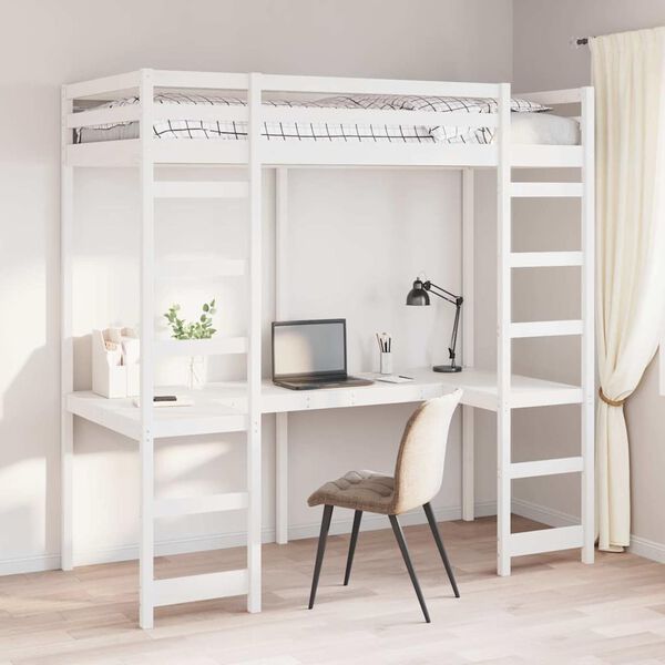 vidaXL Cadre de lit mezzanine Blanc 90 x 190 cm Pin massif