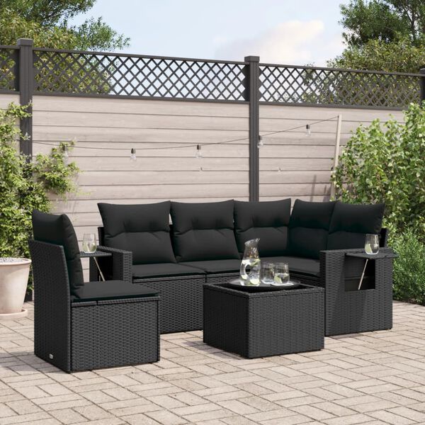 vidaXL Salon de jardin 6 pcs avec coussins noir r&eacute;sine tress&eacute;e
