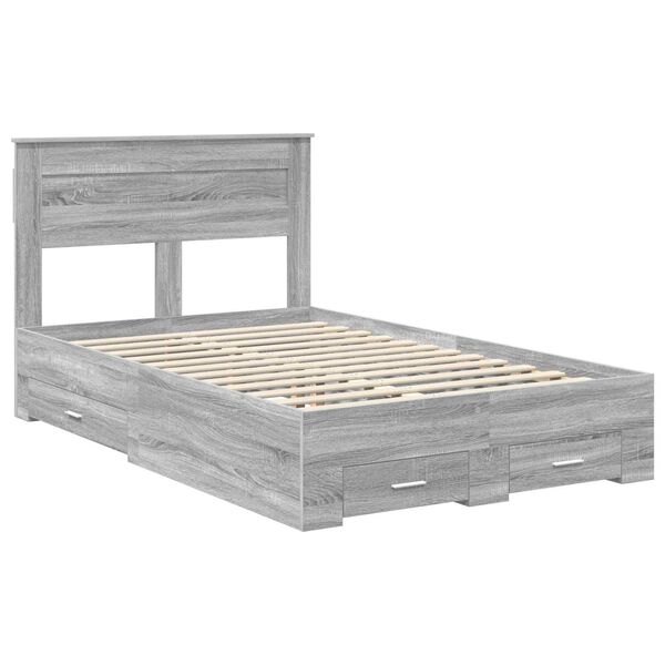 vidaXL Cadre de lit Gris Sonoma 135 x 190 cm Bois d'ing&eacute;nierie