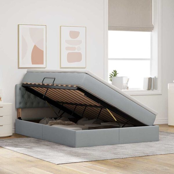 vidaXL Lit avec rangement et matelas Gris clair 140 x 190 cm