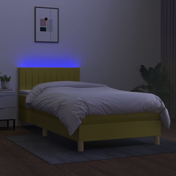 vidaXL Sommier &agrave; lattes de lit avec matelas et LED Vert 90x200cm Tissu