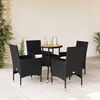 vidaXL Ensemble &agrave; manger de jardin et coussins 5 pcs noir rotin acacia