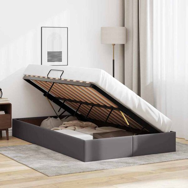 vidaXL Lit de Rangement avec matelas Gris 120 x 200 cm Faux cuir